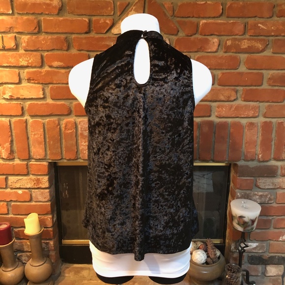 Crave Fame Black Crushed Velvet Choker Collar Top - Picture 6 of 6